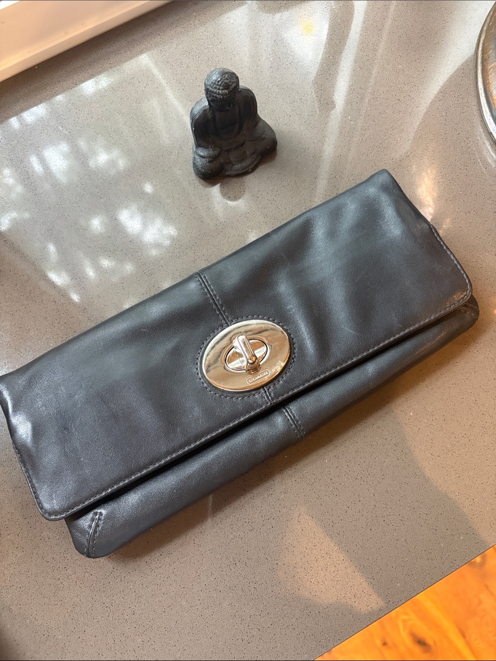 Coach Classic Black Leather Turn-Lock Clutch